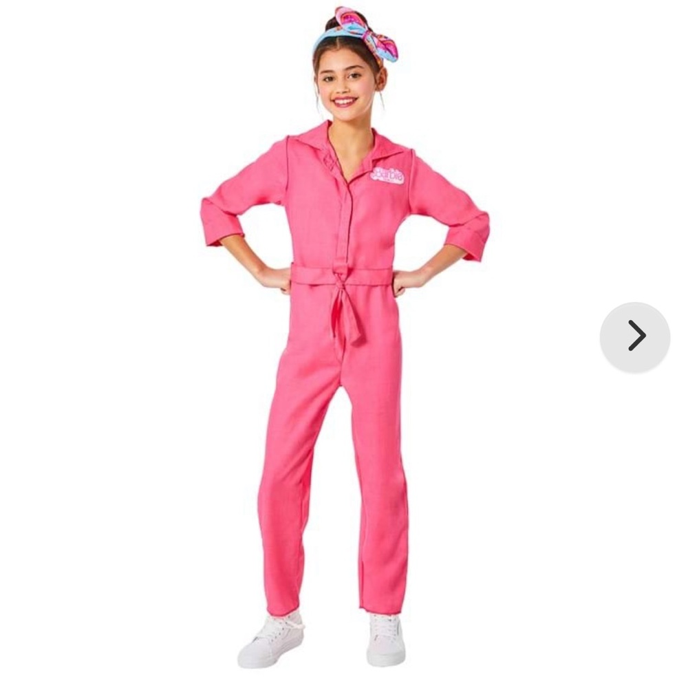 BARBIE UEC Girls Size Medium (7/8) Bright Pink Jumpsuit Costume with headband